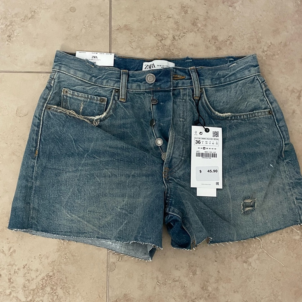 Zara Relaxed Denim Shorts Vintage Indigo
